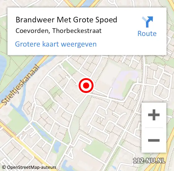 Locatie op kaart van de 112 melding: Brandweer Met Grote Spoed Naar Coevorden, Thorbeckestraat op 24 oktober 2013 09:25