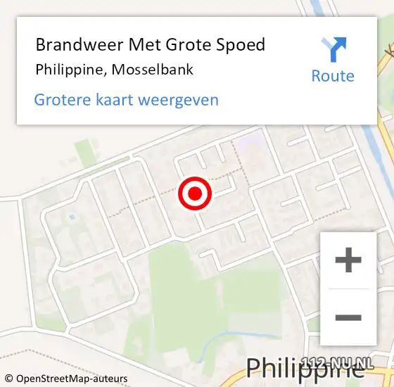 Locatie op kaart van de 112 melding: Brandweer Met Grote Spoed Naar Philippine, Mosselbank op 13 december 2014 17:14
