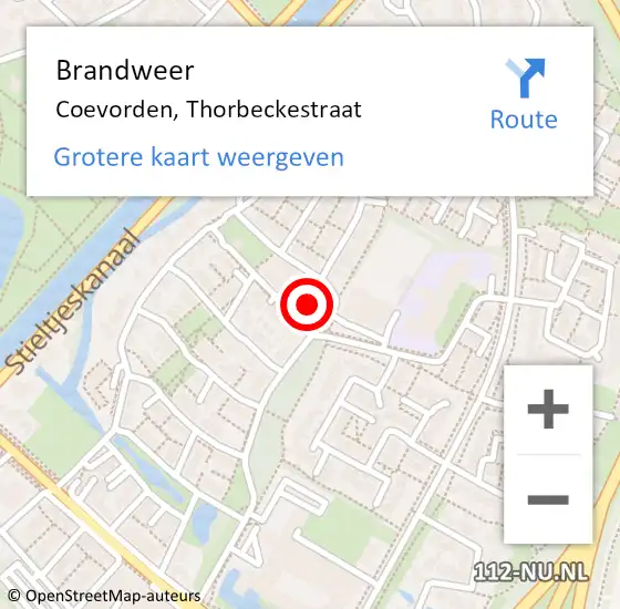 Locatie op kaart van de 112 melding: Brandweer Coevorden, Thorbeckestraat op 24 oktober 2013 09:28