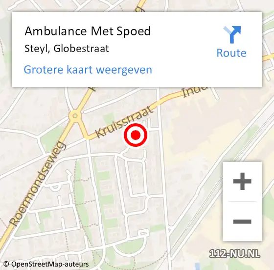 Locatie op kaart van de 112 melding: Ambulance Met Spoed Naar Steyl, Globestraat op 13 december 2014 18:02