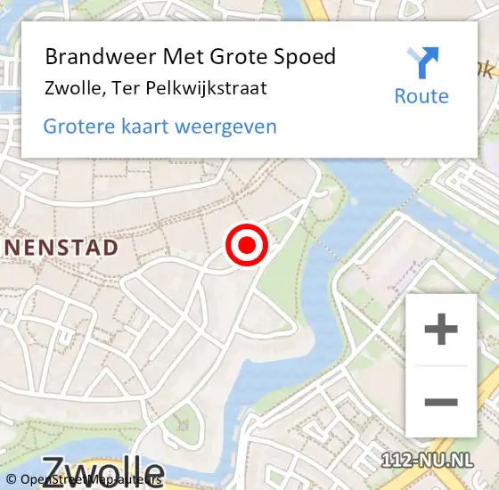 Locatie op kaart van de 112 melding: Brandweer Met Grote Spoed Naar Zwolle, Ter Pelkwijkstraat op 13 december 2014 18:17