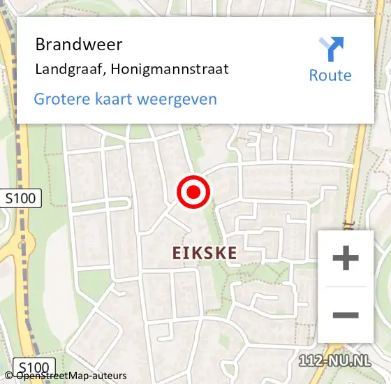 Locatie op kaart van de 112 melding: Brandweer Landgraaf, Honigmannstraat op 13 december 2014 18:52