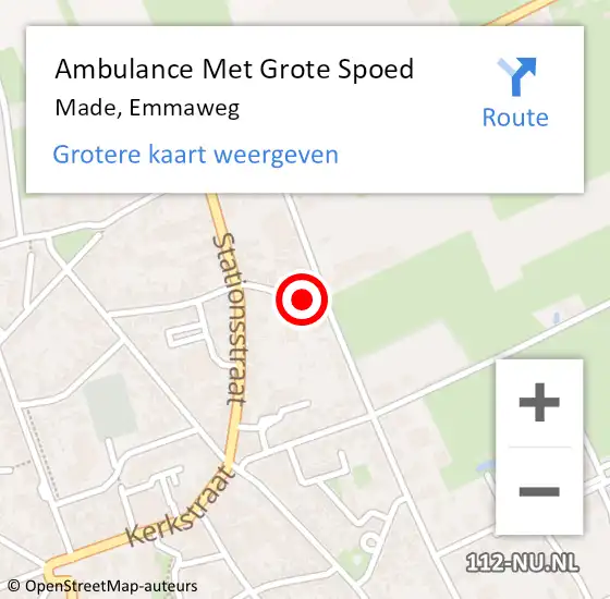 Locatie op kaart van de 112 melding: Ambulance Met Grote Spoed Naar Made, Emmaweg op 13 december 2014 19:53