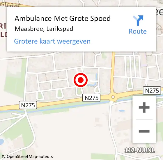 Locatie op kaart van de 112 melding: Ambulance Met Grote Spoed Naar Maasbree, Larikspad op 13 december 2014 19:58