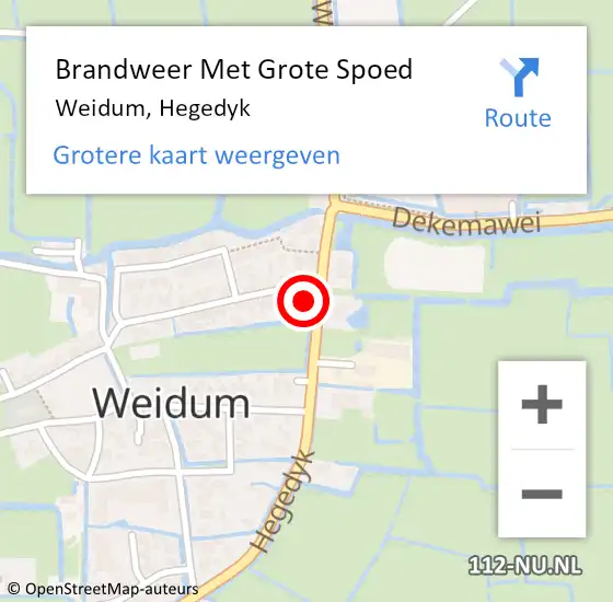 Locatie op kaart van de 112 melding: Brandweer Met Grote Spoed Naar Weidum, Hegedyk op 13 december 2014 23:57