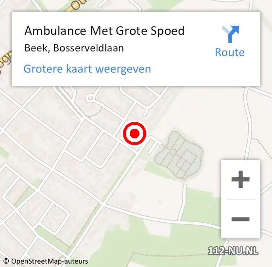 Locatie op kaart van de 112 melding: Ambulance Met Grote Spoed Naar Beek, Bosserveldlaan op 14 december 2014 00:04