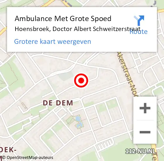 Locatie op kaart van de 112 melding: Ambulance Met Grote Spoed Naar Hoensbroek, Doctor Albert Schweitzerstraat op 14 december 2014 04:13