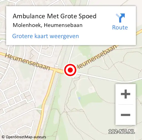 Locatie op kaart van de 112 melding: Ambulance Met Grote Spoed Naar Molenhoek, Heumensebaan op 14 december 2014 06:27