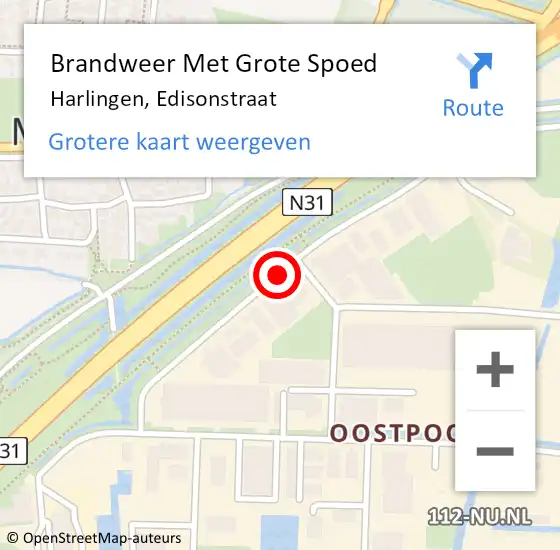 Locatie op kaart van de 112 melding: Brandweer Met Grote Spoed Naar Harlingen, Edisonstraat op 14 december 2014 06:52