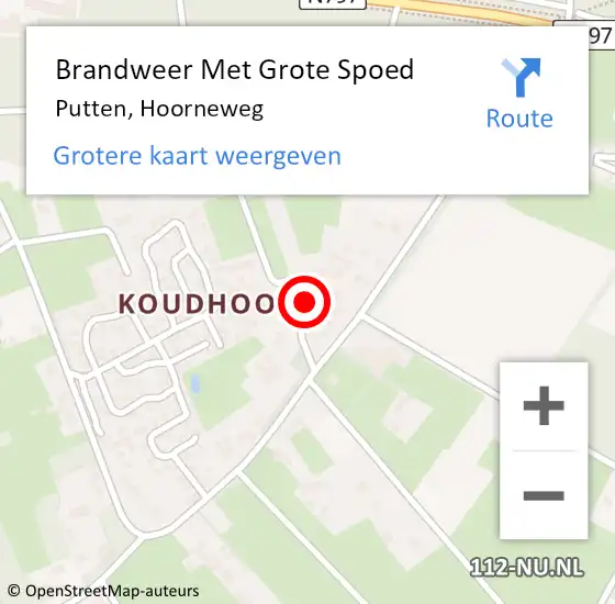 Locatie op kaart van de 112 melding: Brandweer Met Grote Spoed Naar Putten, Hoorneweg op 14 december 2014 08:54