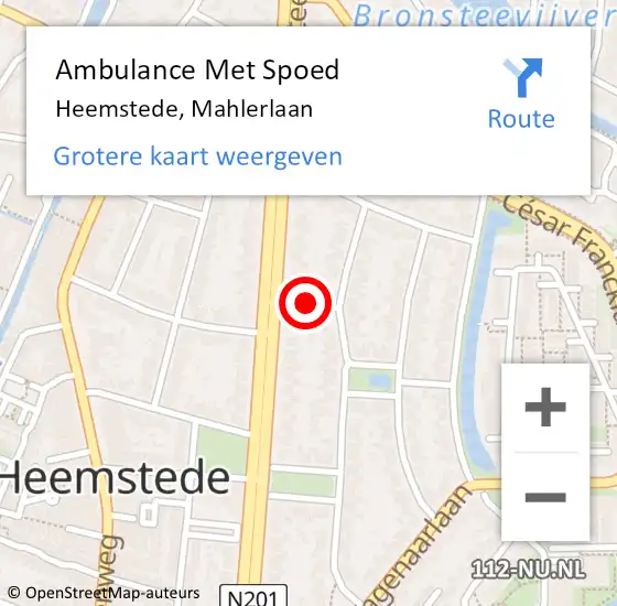 Locatie op kaart van de 112 melding: Ambulance Met Spoed Naar Heemstede, Mahlerlaan op 14 december 2014 09:23