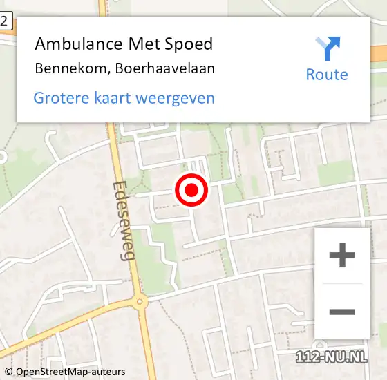 Locatie op kaart van de 112 melding: Ambulance Met Spoed Naar Bennekom, Boerhaavelaan op 14 december 2014 09:28