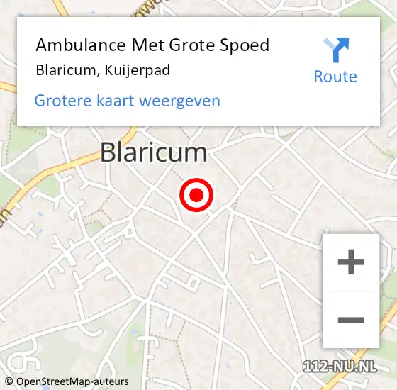 Locatie op kaart van de 112 melding: Ambulance Met Grote Spoed Naar Blaricum, Kuijerpad op 14 december 2014 09:50