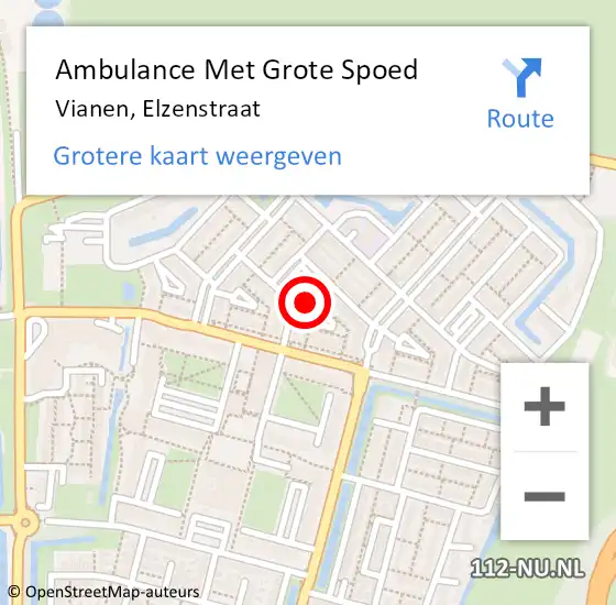 Locatie op kaart van de 112 melding: Ambulance Met Grote Spoed Naar Vianen, Elzenstraat op 14 december 2014 11:19