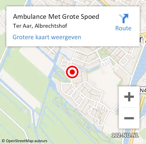 Locatie op kaart van de 112 melding: Ambulance Met Grote Spoed Naar Ter Aar, Albrechtshof op 14 december 2014 12:57