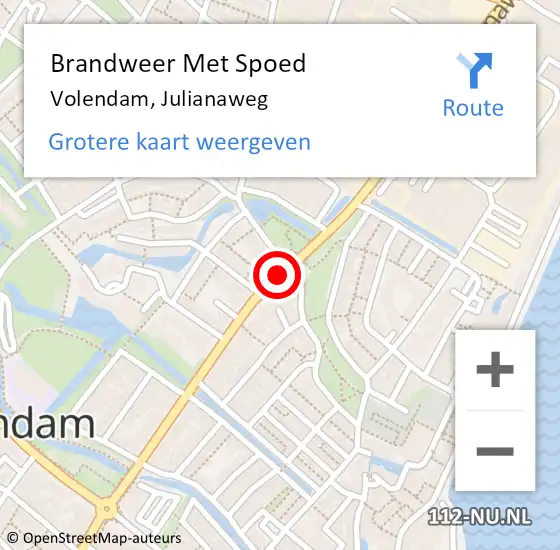 Locatie op kaart van de 112 melding: Brandweer Met Spoed Naar Volendam, Julianaweg op 14 december 2014 13:01