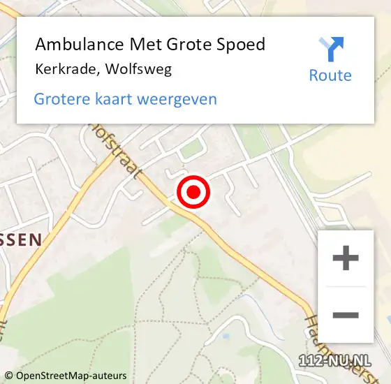 Locatie op kaart van de 112 melding: Ambulance Met Grote Spoed Naar Kerkrade, Wolfsweg op 14 december 2014 13:59