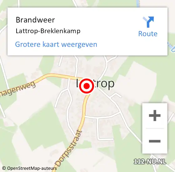 Locatie op kaart van de 112 melding: Brandweer Lattrop-Breklenkamp op 14 december 2014 14:04