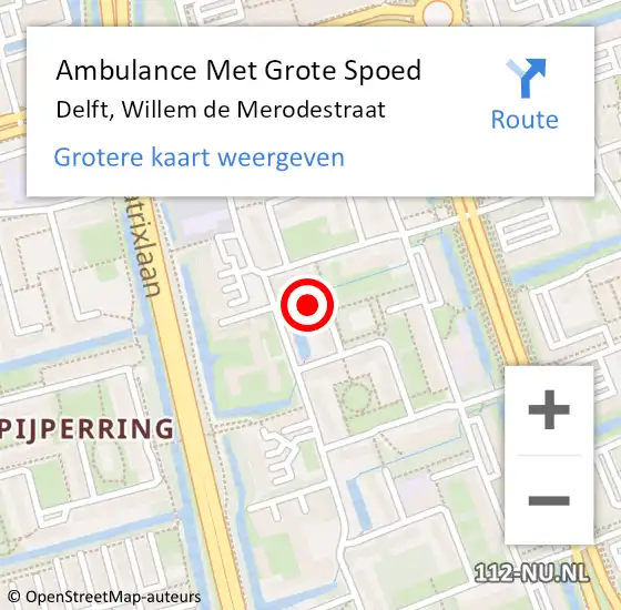 Locatie op kaart van de 112 melding: Ambulance Met Grote Spoed Naar Delft, Willem de Merodestraat op 14 december 2014 14:07