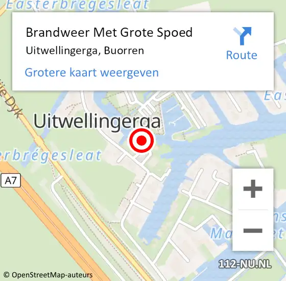 Locatie op kaart van de 112 melding: Brandweer Met Grote Spoed Naar Uitwellingerga, Buorren op 14 december 2014 14:59