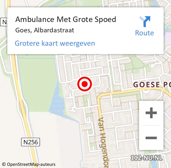 Locatie op kaart van de 112 melding: Ambulance Met Grote Spoed Naar Goes, Albardastraat op 14 december 2014 15:35