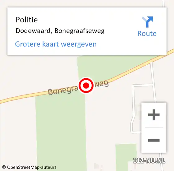 Locatie op kaart van de 112 melding: Politie Dodewaard, Bonegraafseweg op 14 december 2014 15:46