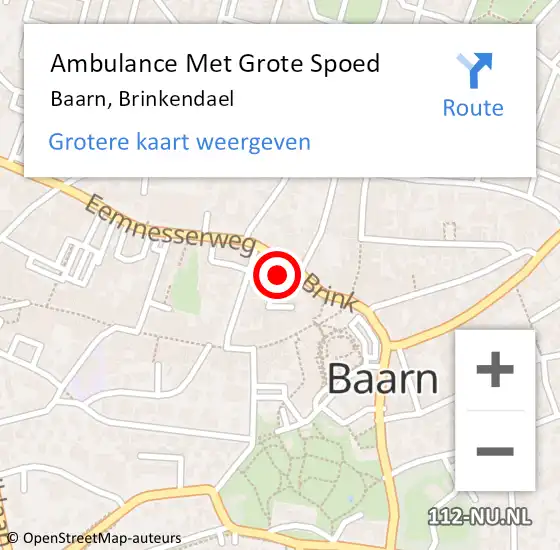 Locatie op kaart van de 112 melding: Ambulance Met Grote Spoed Naar Baarn, Brinkendael op 14 december 2014 15:49