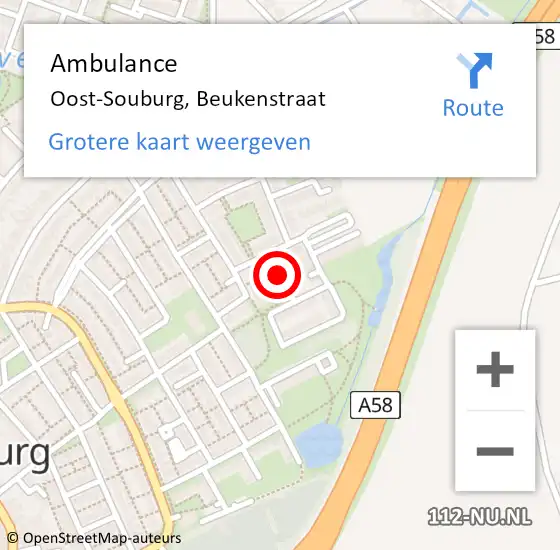 Locatie op kaart van de 112 melding: Ambulance Oost-Souburg, Beukenstraat op 14 december 2014 17:37