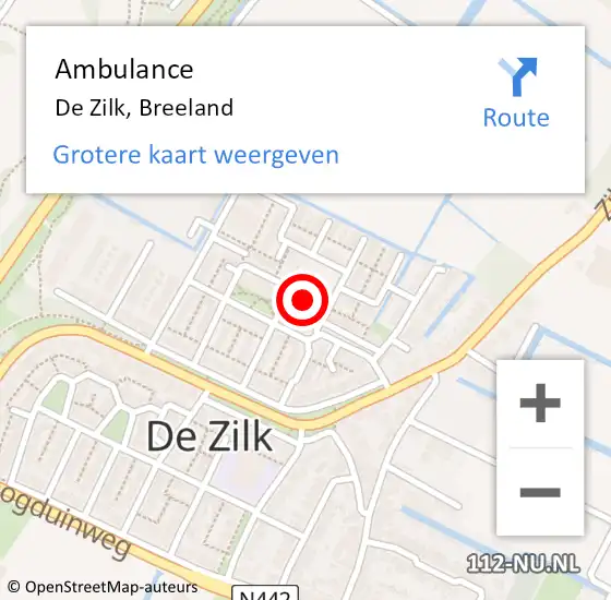 Locatie op kaart van de 112 melding: Ambulance De Zilk, Breeland op 14 december 2014 19:07