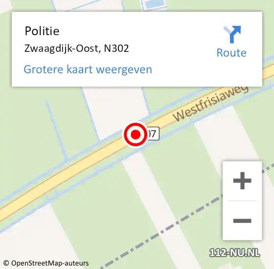 Locatie op kaart van de 112 melding: Politie Zwaagdijk-Oost, N302 op 14 december 2014 19:52