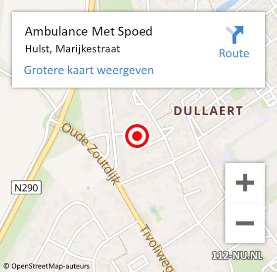 Locatie op kaart van de 112 melding: Ambulance Met Spoed Naar Hulst, Marijkestraat op 14 december 2014 21:43