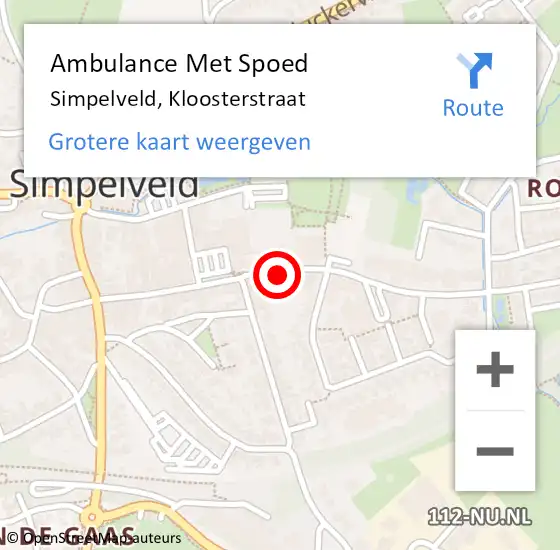 Locatie op kaart van de 112 melding: Ambulance Met Spoed Naar Simpelveld, Kloosterstraat op 14 december 2014 23:18