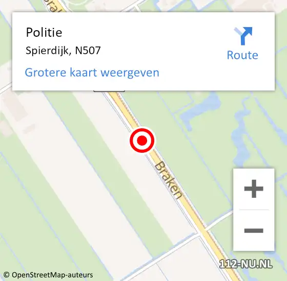 Locatie op kaart van de 112 melding: Politie Spierdijk, N507 op 14 december 2014 23:43