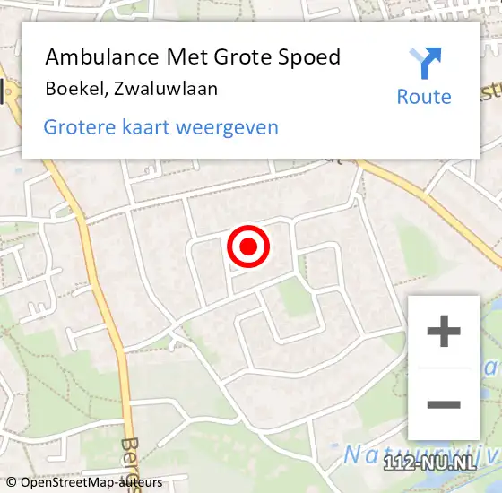 Locatie op kaart van de 112 melding: Ambulance Met Grote Spoed Naar Boekel, Zwaluwlaan op 15 december 2014 02:00