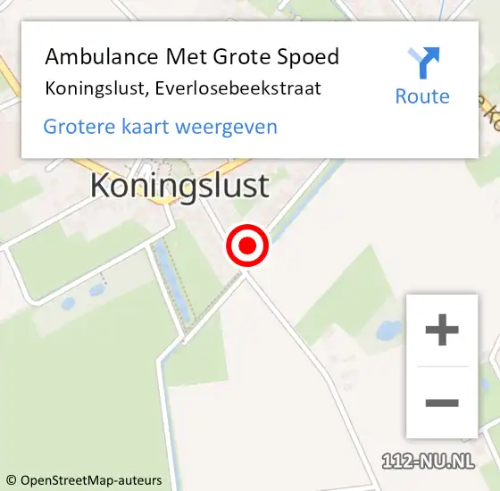 Locatie op kaart van de 112 melding: Ambulance Met Grote Spoed Naar Koningslust, Everlosebeekstraat op 15 december 2014 05:52