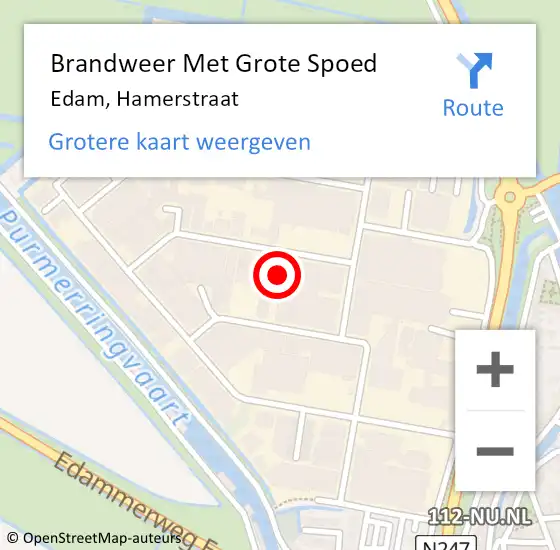 Locatie op kaart van de 112 melding: Brandweer Met Grote Spoed Naar Edam, Hamerstraat op 15 december 2014 07:54