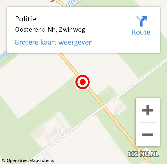 Locatie op kaart van de 112 melding: Politie Oosterend Nh, Zwinweg op 15 december 2014 07:55