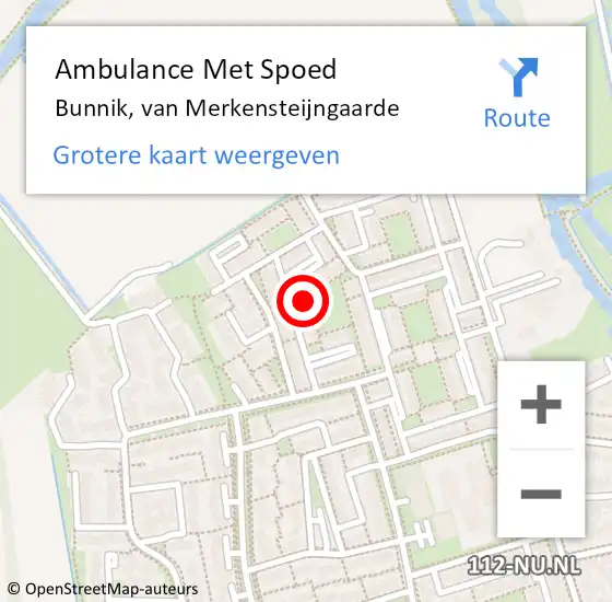 Locatie op kaart van de 112 melding: Ambulance Met Spoed Naar Bunnik, van Merkensteijngaarde op 15 december 2014 07:57