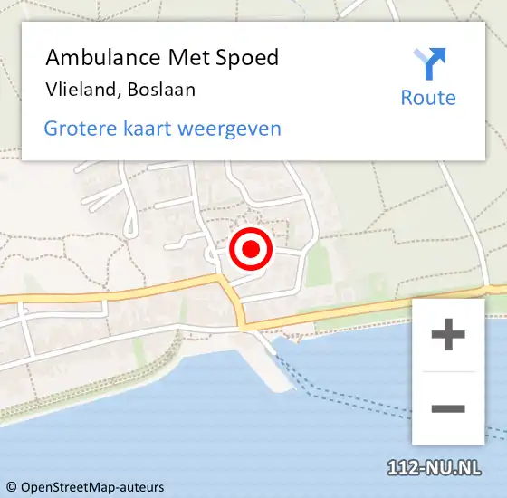 Locatie op kaart van de 112 melding: Ambulance Met Spoed Naar Vlieland, Boslaan op 15 december 2014 08:30