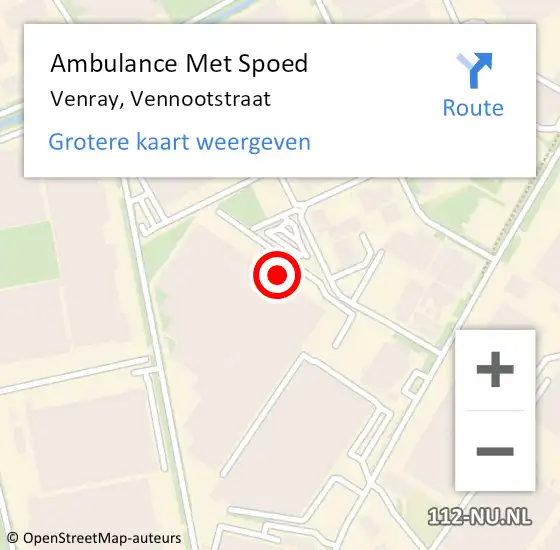 Locatie op kaart van de 112 melding: Ambulance Met Spoed Naar Venray, Vennootstraat op 15 december 2014 08:59