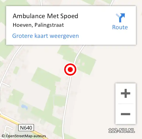 Locatie op kaart van de 112 melding: Ambulance Met Spoed Naar Hoeven, Palingstraat op 15 december 2014 09:46