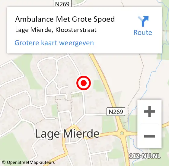 Locatie op kaart van de 112 melding: Ambulance Met Grote Spoed Naar Lage Mierde, Kloosterstraat op 15 december 2014 10:04