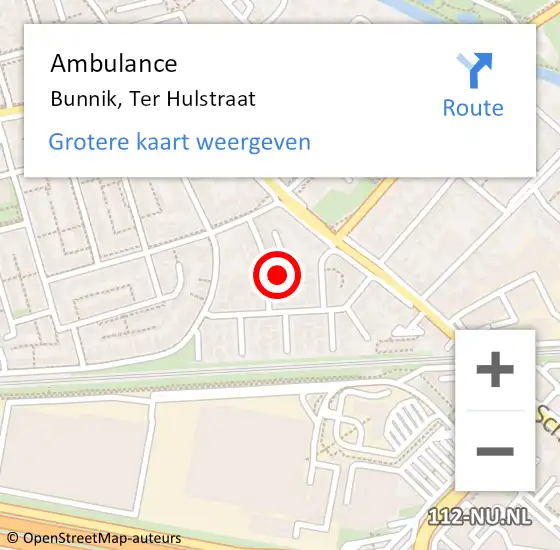 Locatie op kaart van de 112 melding: Ambulance Bunnik, Ter Hulstraat op 15 december 2014 10:04