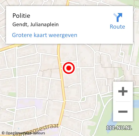 Locatie op kaart van de 112 melding: Politie Gendt, Julianaplein op 15 december 2014 10:16