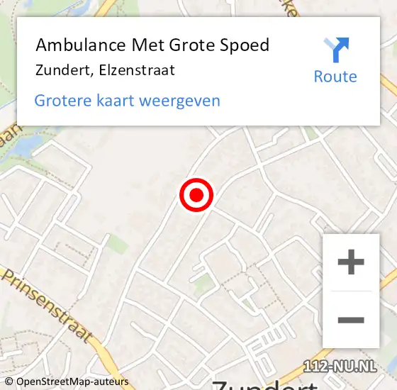 Locatie op kaart van de 112 melding: Ambulance Met Grote Spoed Naar Zundert, Elzenstraat op 15 december 2014 12:06