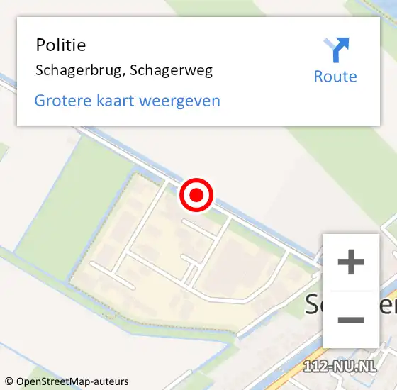 Locatie op kaart van de 112 melding: Politie Schagerbrug, Schagerweg op 15 december 2014 12:56