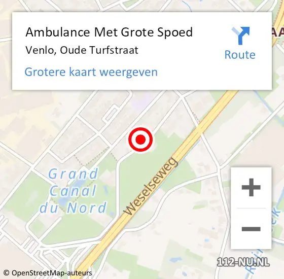 Locatie op kaart van de 112 melding: Ambulance Met Grote Spoed Naar Venlo, Oude Turfstraat op 15 december 2014 13:02