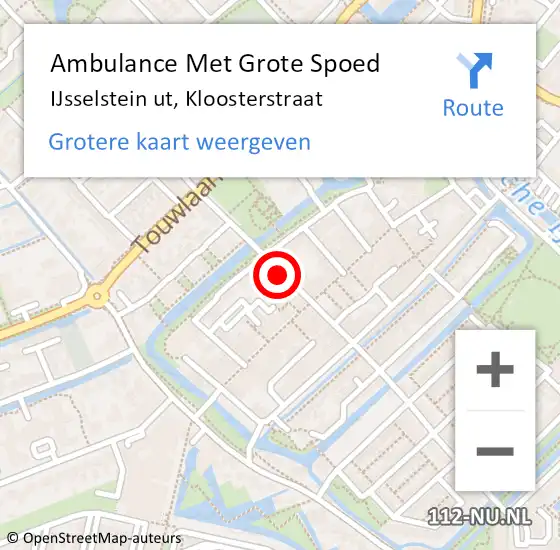 Locatie op kaart van de 112 melding: Ambulance Met Grote Spoed Naar IJsselstein ut, Kloosterstraat op 15 december 2014 13:12