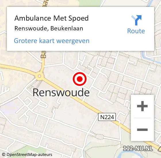 Locatie op kaart van de 112 melding: Ambulance Met Spoed Naar Renswoude, Beukenlaan op 15 december 2014 13:25