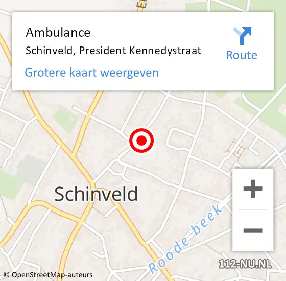 Locatie op kaart van de 112 melding: Ambulance Schinveld, President Kennedystraat op 15 december 2014 13:29